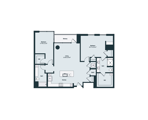 Floor plan for 2 beds, 2.5 baths, 1462 sqft
